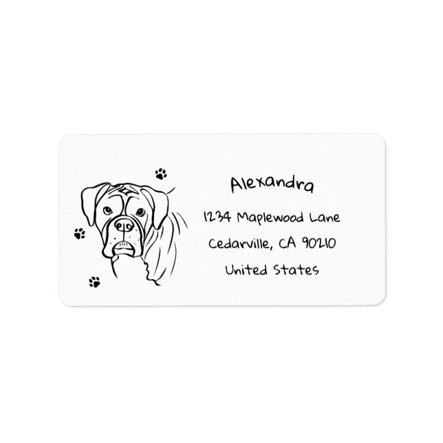 Whimsical Boxer: Editable Text Line Art Label (Front)