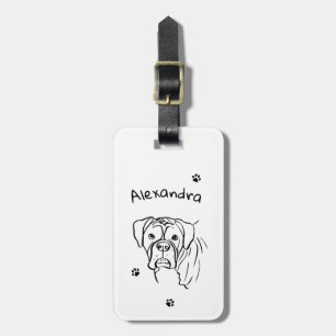 Whimsical Boxer: Editable Text Line Art Luggage Tag