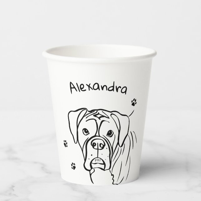 Whimsical Boxer: Editable Text Line Art Paper Cups (Front)