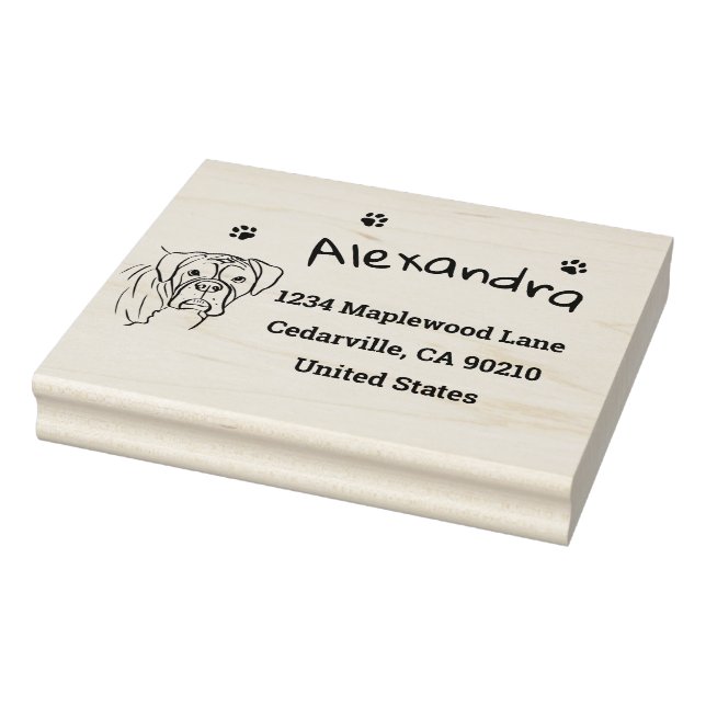 Whimsical Boxer: Editable Text Line Art Rubber Stamp (Stamp)