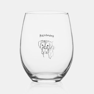 Whimsical Boxer: Editable Text Line Art Stemless Wine Glass