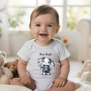 Whimsical Boy Bunny Motivational Baby Bodysuit