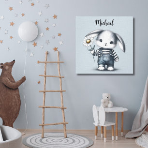 Whimsical Boy Bunny With Name Canvas Print