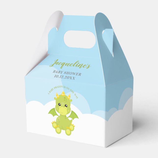 Whimsical Boy Dragon Baby Shower Favour Box (Front Side)