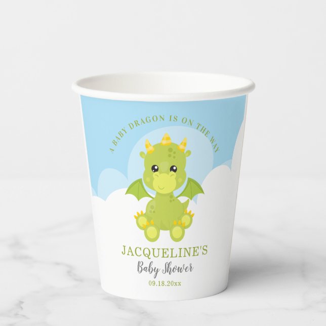 Whimsical Boy Dragon Baby Shower Paper Cups (Back)