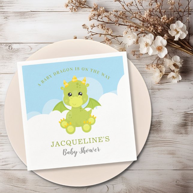 Whimsical Boy Dragon Baby Shower Paper Napkin (Whimsical Boy Dragon Baby Shower Paper Napkins)