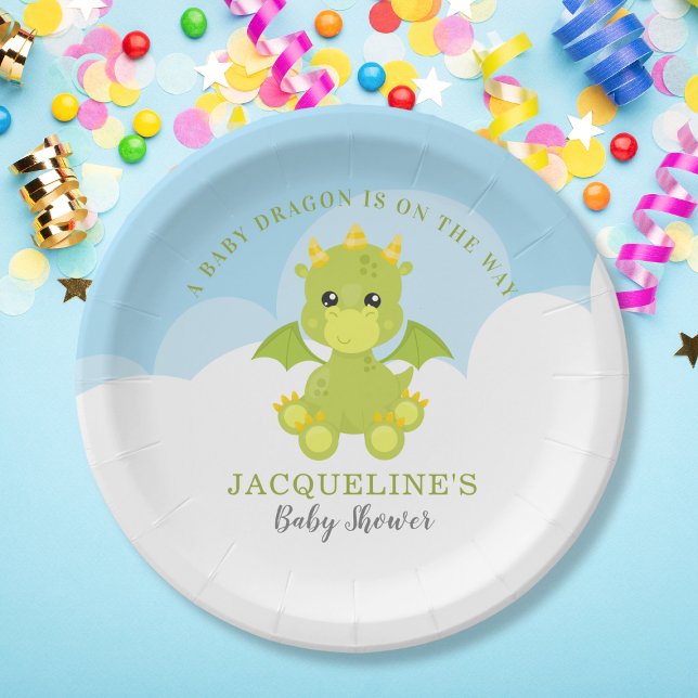Whimsical Boy Dragon Baby Shower Paper Plate (Whimsical Boy Dragon Baby Shower Paper Plates)