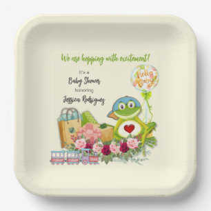 Whimsical Boy Frog Baby Shower Personalized Paper Plate