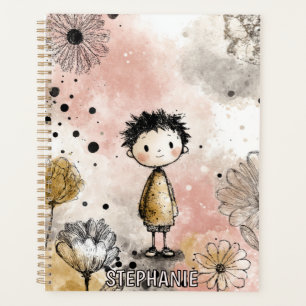 Whimsical Boy Watercolor with Floral Accents (3) Planner