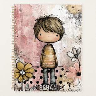 Whimsical Boy Watercolor with Floral Accents (4) Planner