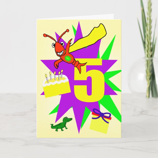 Whimsical Boy's 5th Birthday Card (Front)