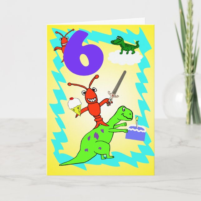 Whimsical Boy's 6th Birthday Card (Front)