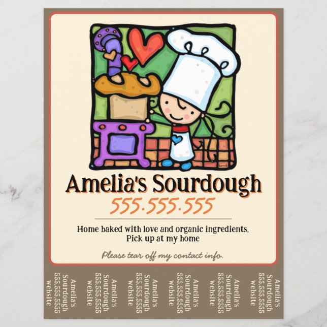 Whimsical Bread Baking Cute Baker Tearsheet Flyer (Front)