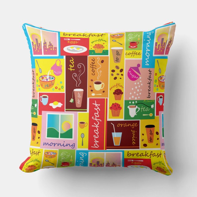 Whimsical Breakfast Pattern Cushion (Front)