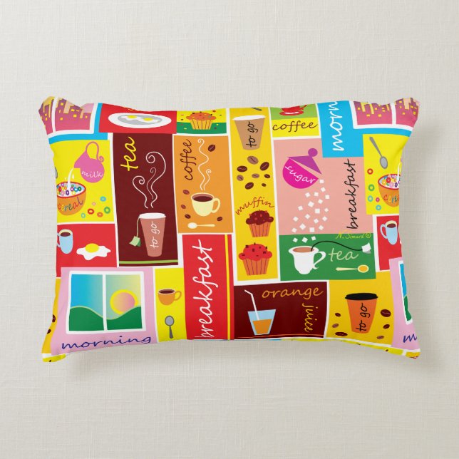 Whimsical Breakfast Pattern Decorative Cushion (Front)