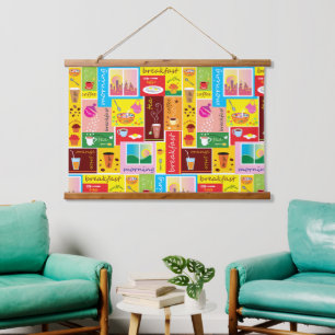 Whimsical Breakfast Pattern Hanging Tapestry