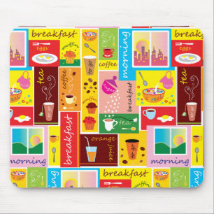 Whimsical Breakfast Pattern Mouse Pad