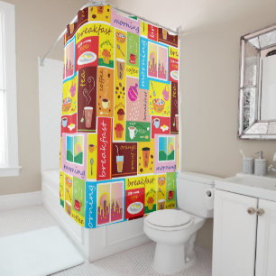 Whimsical Breakfast Pattern Shower Curtain