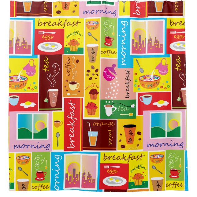 Whimsical Breakfast Pattern Shower Curtain (Front)