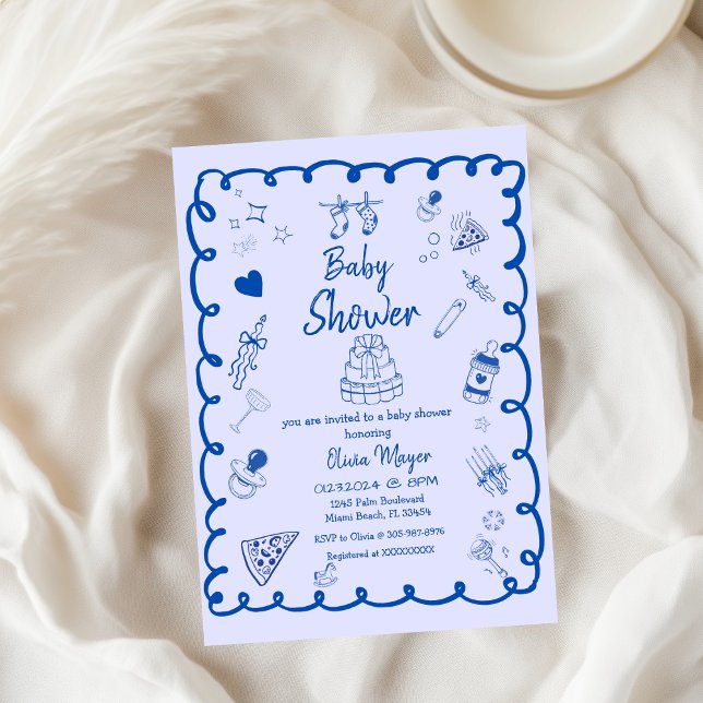 whimsical Brewing Coffee Hand Drawn Baby Shower Invitation (Creator Uploaded)