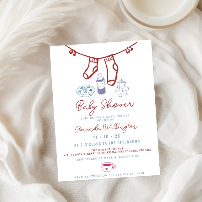 whimsical Brewing Coffee Hand Drawn Baby Shower Invitation (Creator Uploaded)