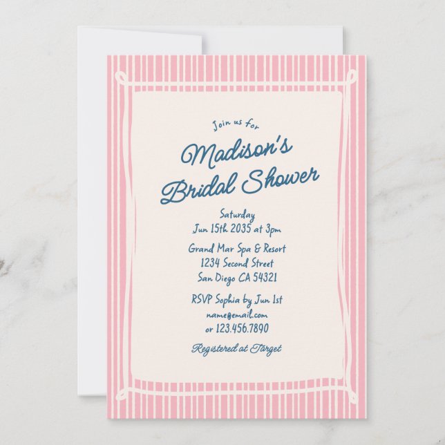 Whimsical Bridal Shower Hand Drawn Doodle Pink Invitation (Front)