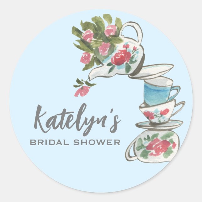 Whimsical Bridal Shower Tea Party   Classic Round Sticker (Front)