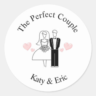 Whimsical Bride and Groom Doodle Sticker