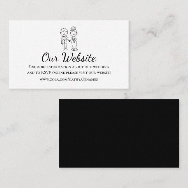Whimsical  Bride Groom Black White Wedding Website Enclosure Card (Front/Back)