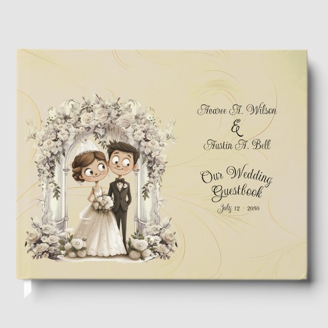 Whimsical Bride Groom Wedding Arch  Guest Book (Front)