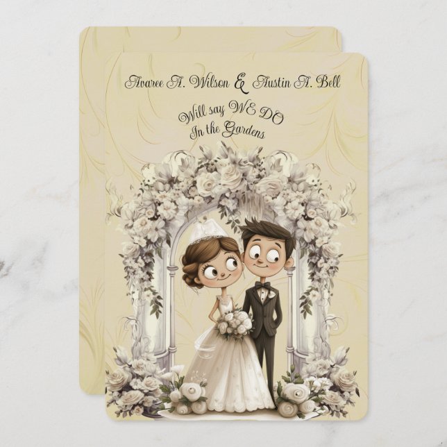 Whimsical Bride Groom Wedding Arch  Invitation (Front/Back)