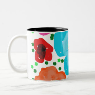 Whimsical Bright Abstract Floral Two-Tone Mug