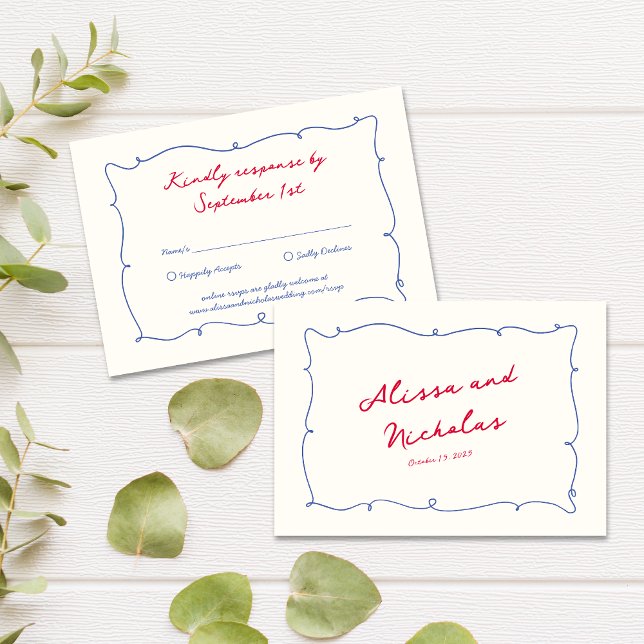 Whimsical Bright Border & Script Names Wedding RSVP Card (Creator Uploaded)