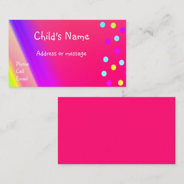 Whimsical Bright Children's Calling Card (Front/Back)