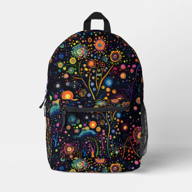 Whimsical Bright Colourful Trees Printed Backpack (Front)