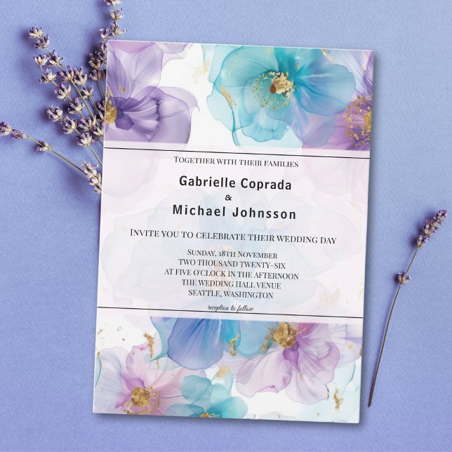 Whimsical Bright Colours Flowers Watercolor Weddin Invitation (Creator Uploaded)