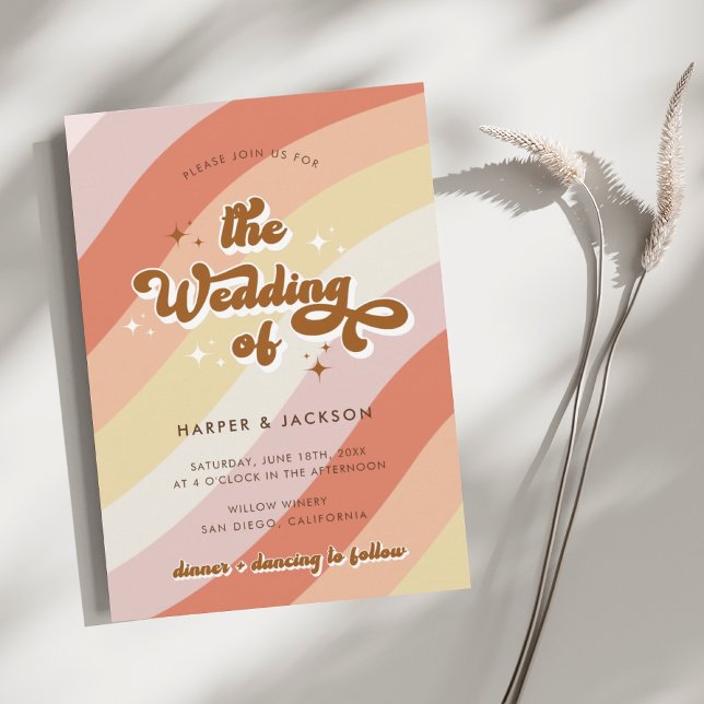 Whimsical Bright Colours Orange Retro 70s Wedding  Invitation (Creator Uploaded)