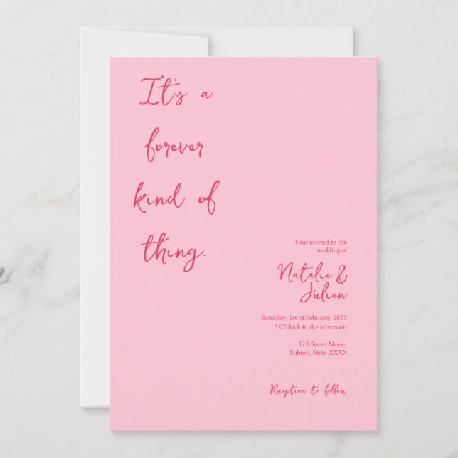 Whimsical Bright Pink Wedding Invitation (Front)
