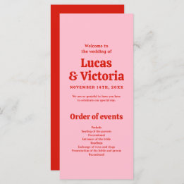 Whimsical Bright Red and Pink Wedding Program