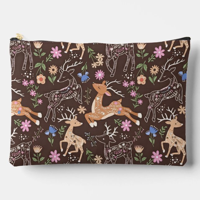 Whimsical Brown and Gold Forest Critters Accessory Pouch (Front)