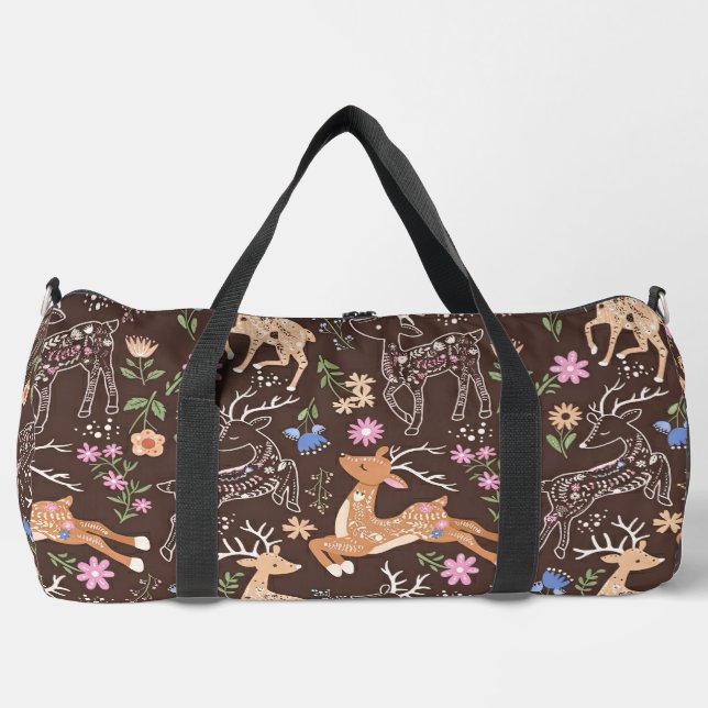 Whimsical Brown and Gold Forest Critters Duffle Bag (Front)