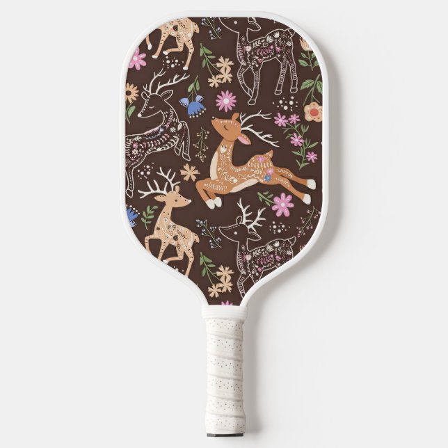 Whimsical Brown and Gold Forest Critters Pickleball Paddle (Front)