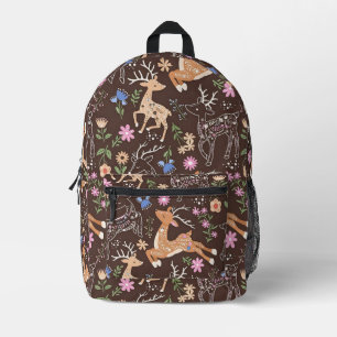Whimsical Brown and Gold Forest Critters Printed Backpack