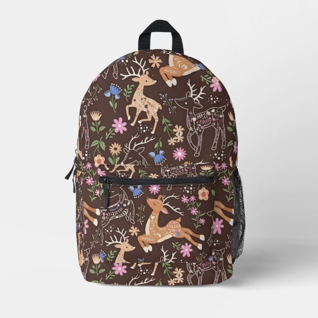 Whimsical Brown and Gold Forest Critters Printed Backpack (Front)