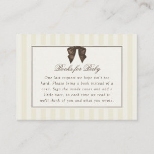 Whimsical Brown Bow Striped Books for Baby Enclosure Card