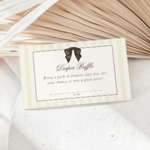 Whimsical Brown Bow Striped Diaper Raffle Enclosure Card