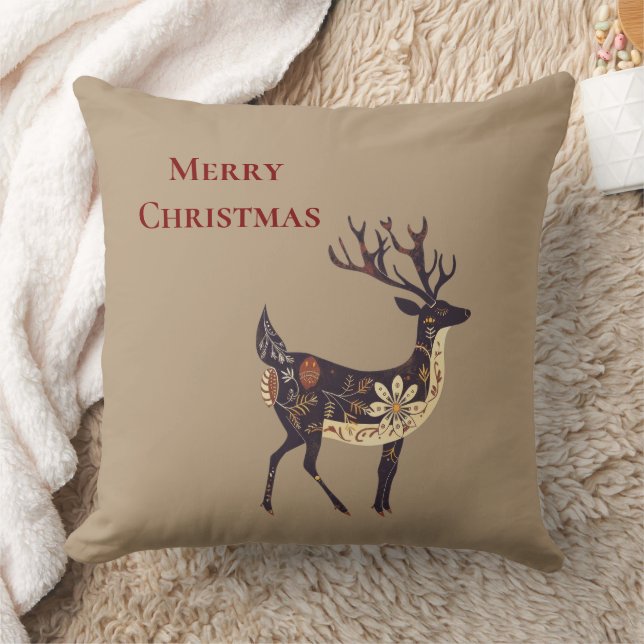 Whimsical Brown Deer Christmas  Cushion (Blanket)