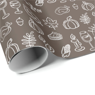 Whimsical Brown Hand Drawn Doodle Thanksgiving Wrapping Paper