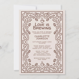 Whimsical Brown Love Is Brewing Bridal Shower Invitation