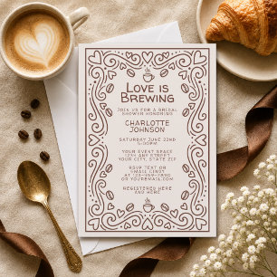 Whimsical Brown Love Is Brewing Bridal Shower Invitation